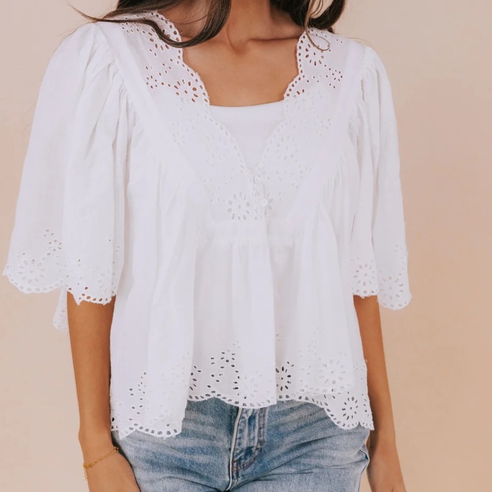 Free People White Eyelet Blouse